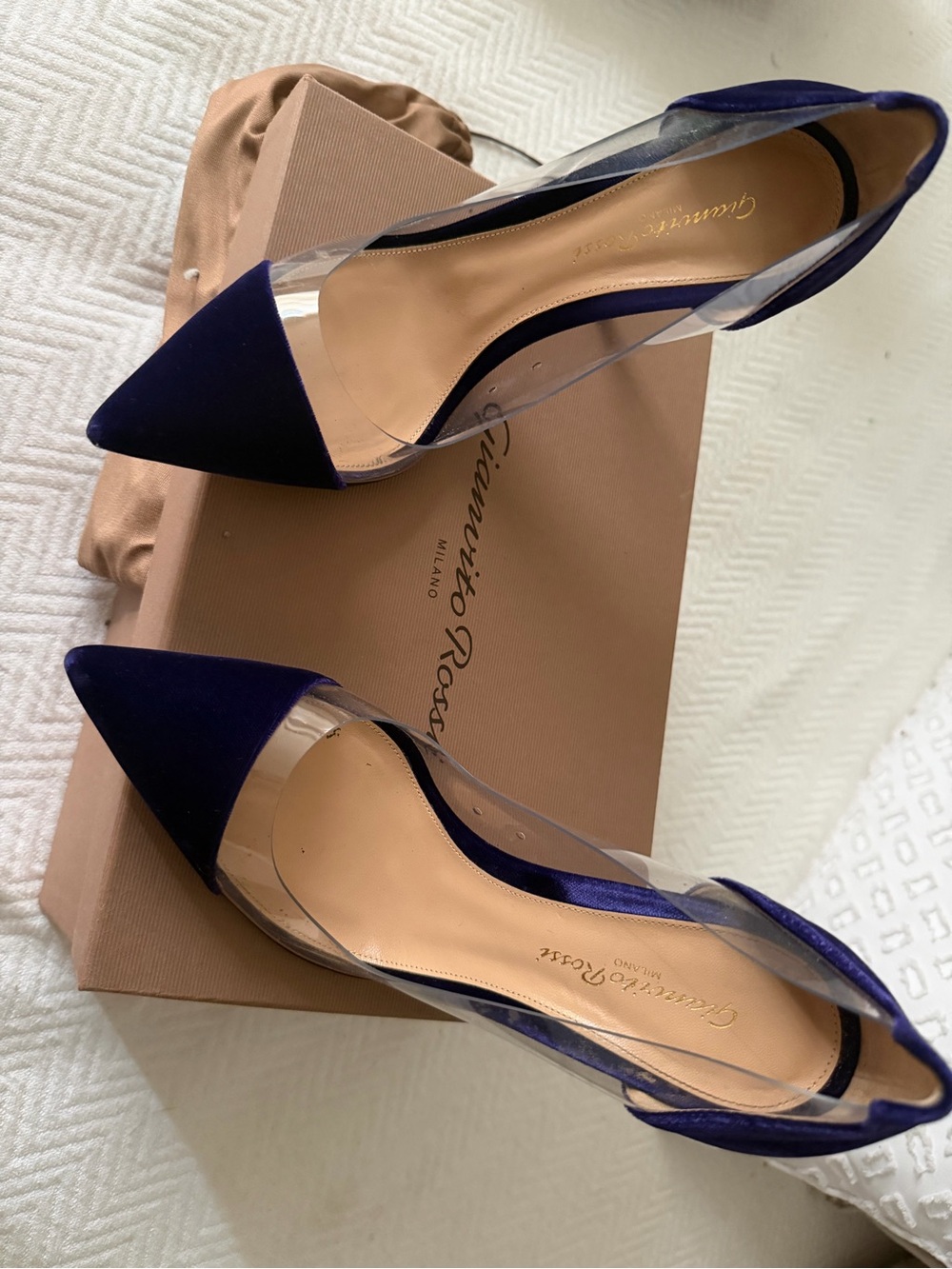 Gianvito Rossi Deep Navy Pointed Pump with Clear Sides